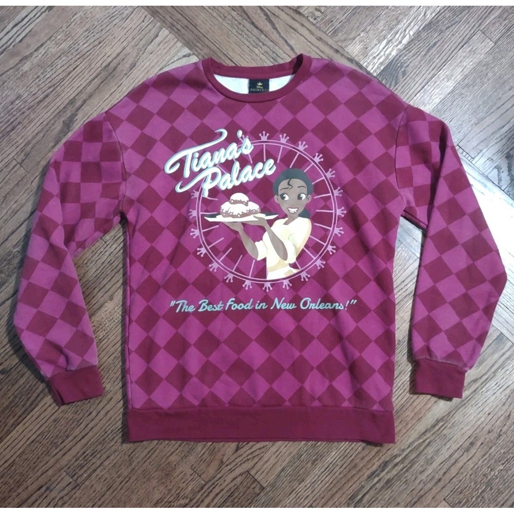 Disney Tiana's Palace Sweatshirt Womens XS Pink Diamond Checkered New Orleans